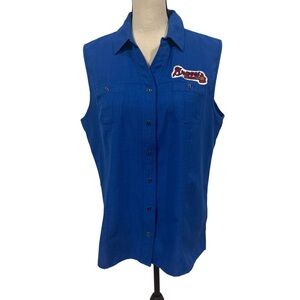 Braves Sleeveless Blue Top Size Large Southern Lady Home Stitched